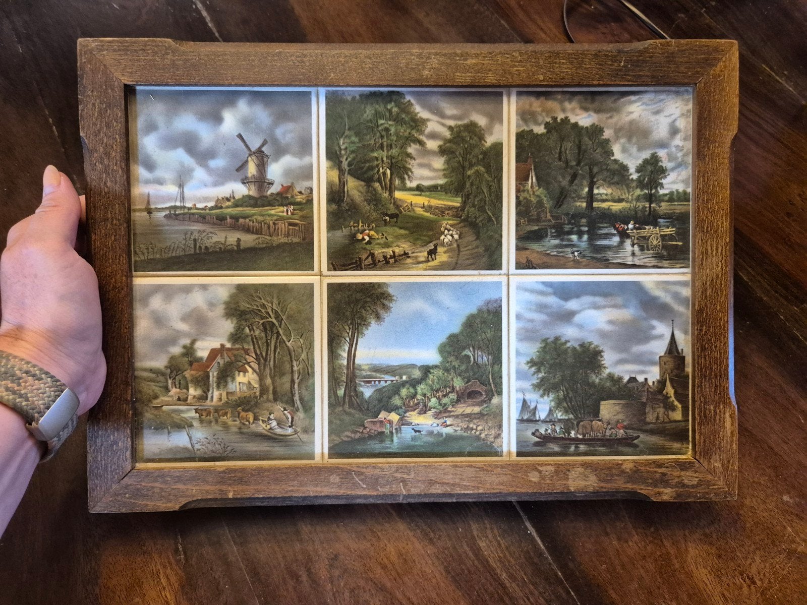 Antieke Tegeltableau met Hollandse Landschappen, Ophalen of Verzenden