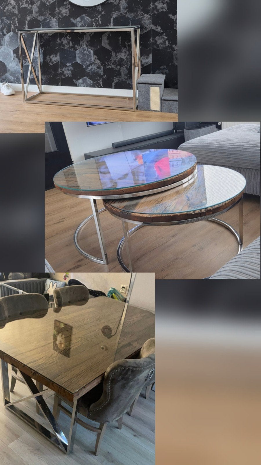 Complete set: Richmond stoelen, Kensington tafels, sidetable, Ophalen, Gebruikt, 100 tot 150 cm, Rond
