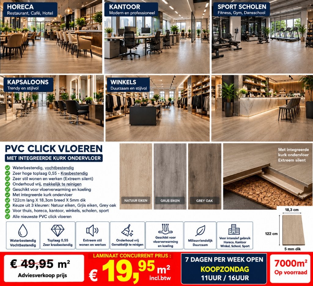 Horeca gebruik Pvc click met integreerde kurk ondervloer