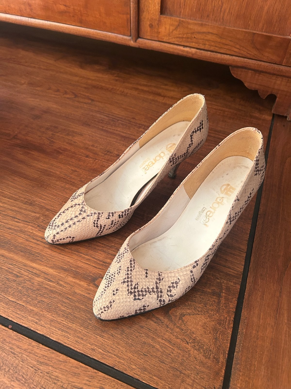 Doreal Vintage Hakken Maat 38 - Slangenprint Pumps, Ophalen of Verzenden, Gedragen, Beige, Pumps