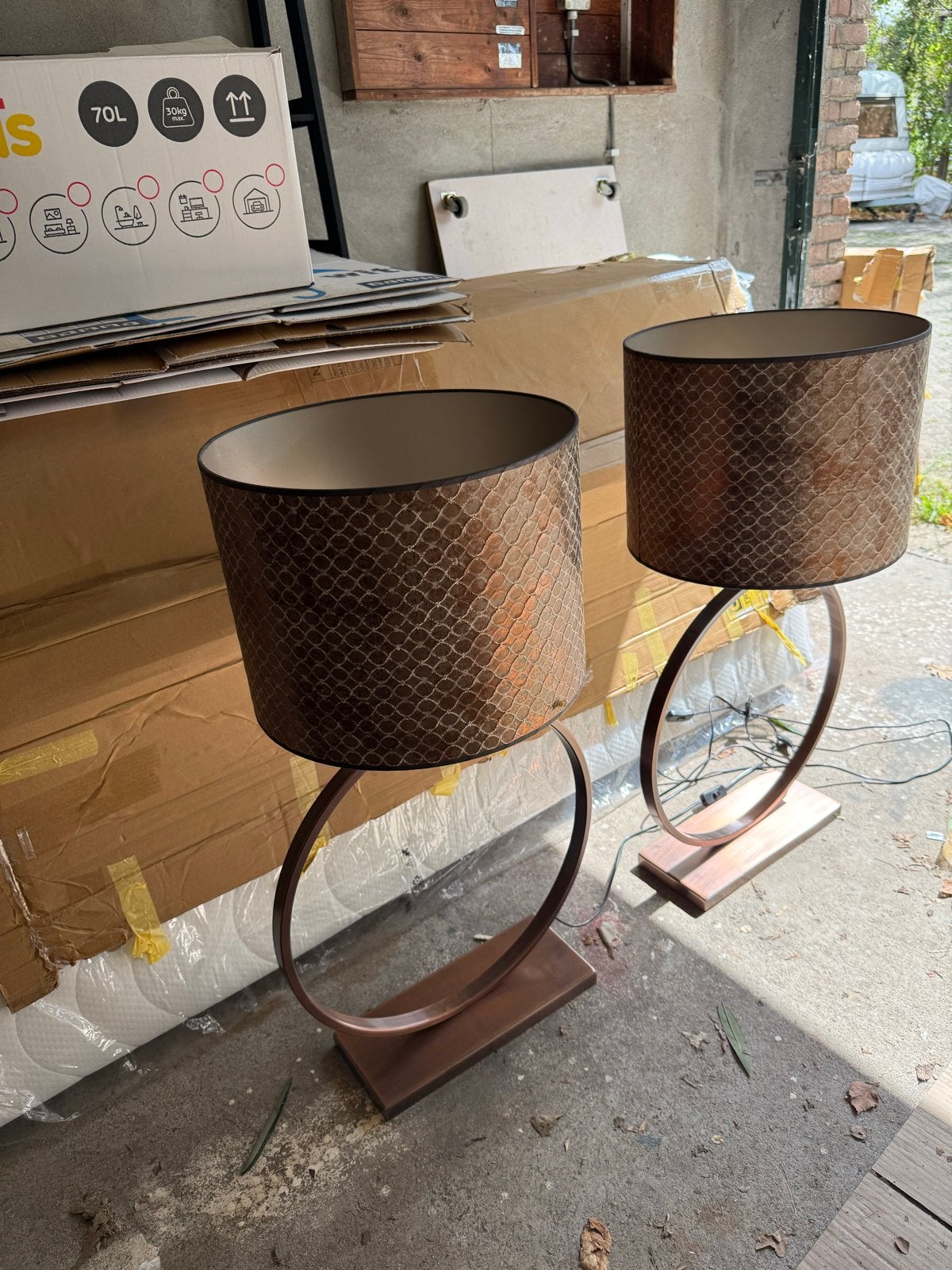 Set van 2 tafellampen brons met unieke kap, Ophalen, Gebruikt, Art deco, 89 cm
