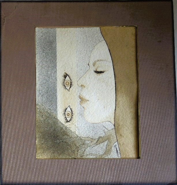 C. Vyaene "Sluimering", zwarte inkt en aquarel, 1982, Ophalen, Minder dan 50 cm, Gebruikt, 5 – 50
