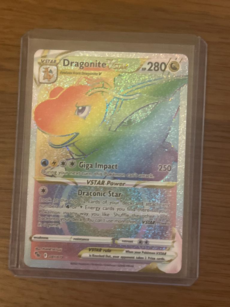 Dragonite VSTAR Rainbow Pokémon Kaart, Ophalen of Verzenden, Zo goed als nieuw, Losse kaart, Foil