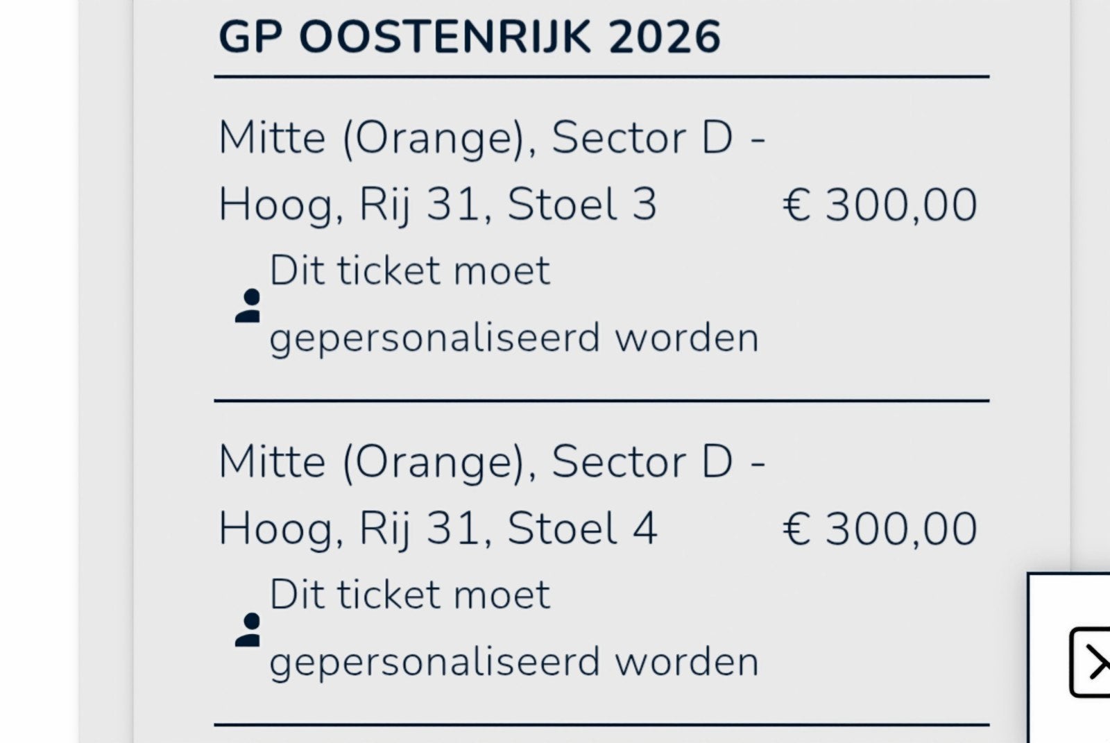 2 tickets Grand Prix F1 Oostenrijk, Twee personen