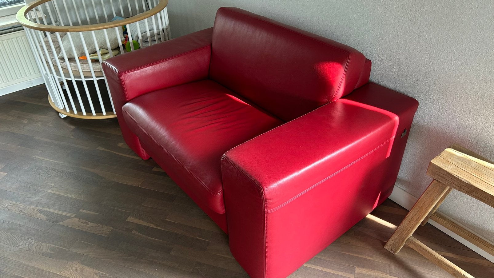 Loveseat leder rood van THUIS, Ophalen, 75 tot 100 cm, Tweepersoons, Minder dan 150 cm