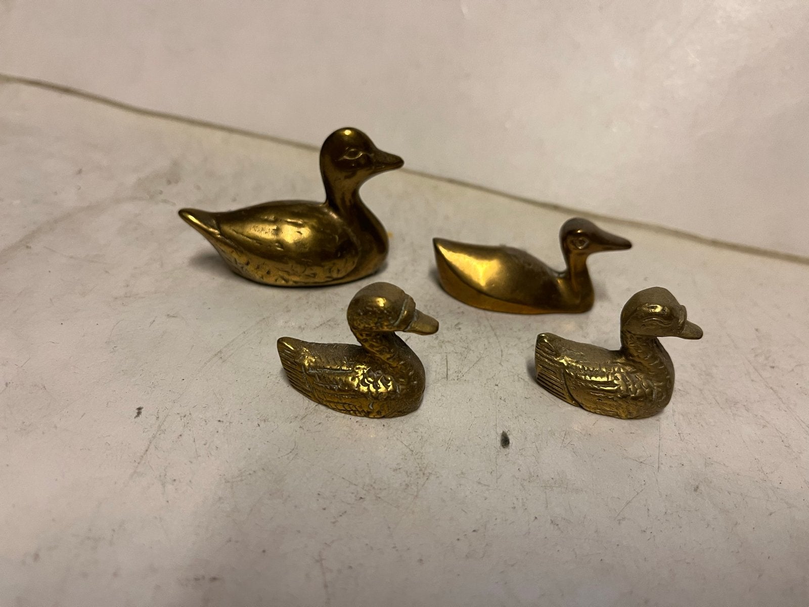 Koperen beeldjes: 4 eenden en 1 konijn, Antiek en Kunst, Ophalen of Verzenden, Koper