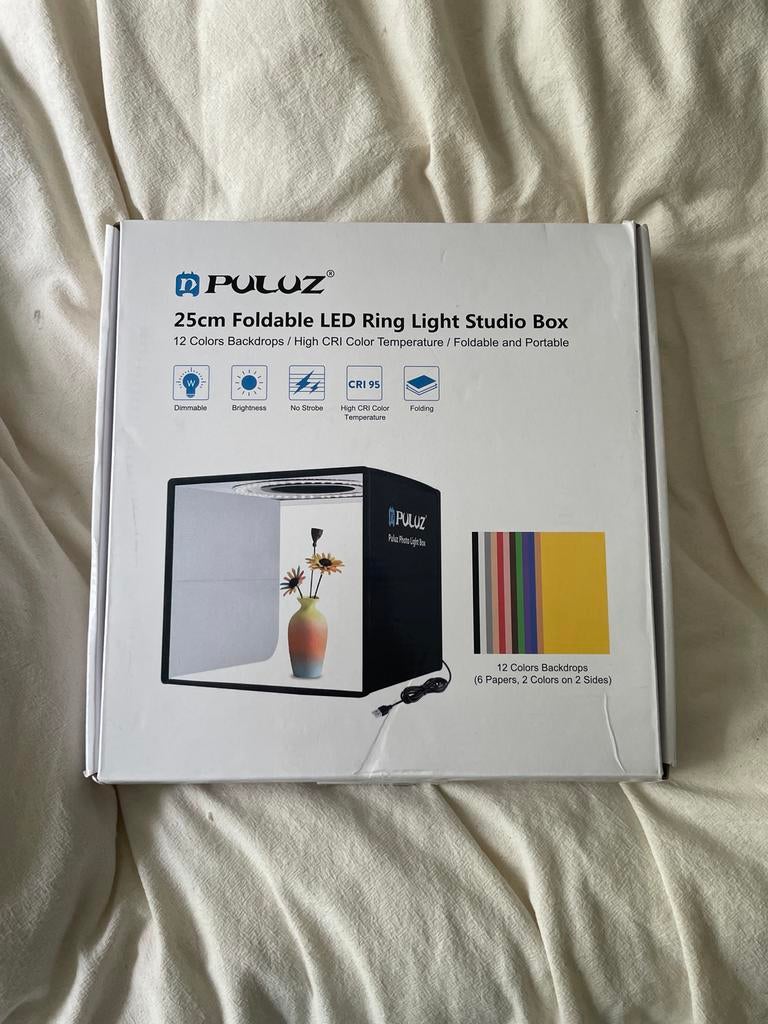 PULUZ 25cm Opvouwbare LED Ringlicht Fotostudio Box, Ophalen, Zo goed als nieuw, Complete fotostudio