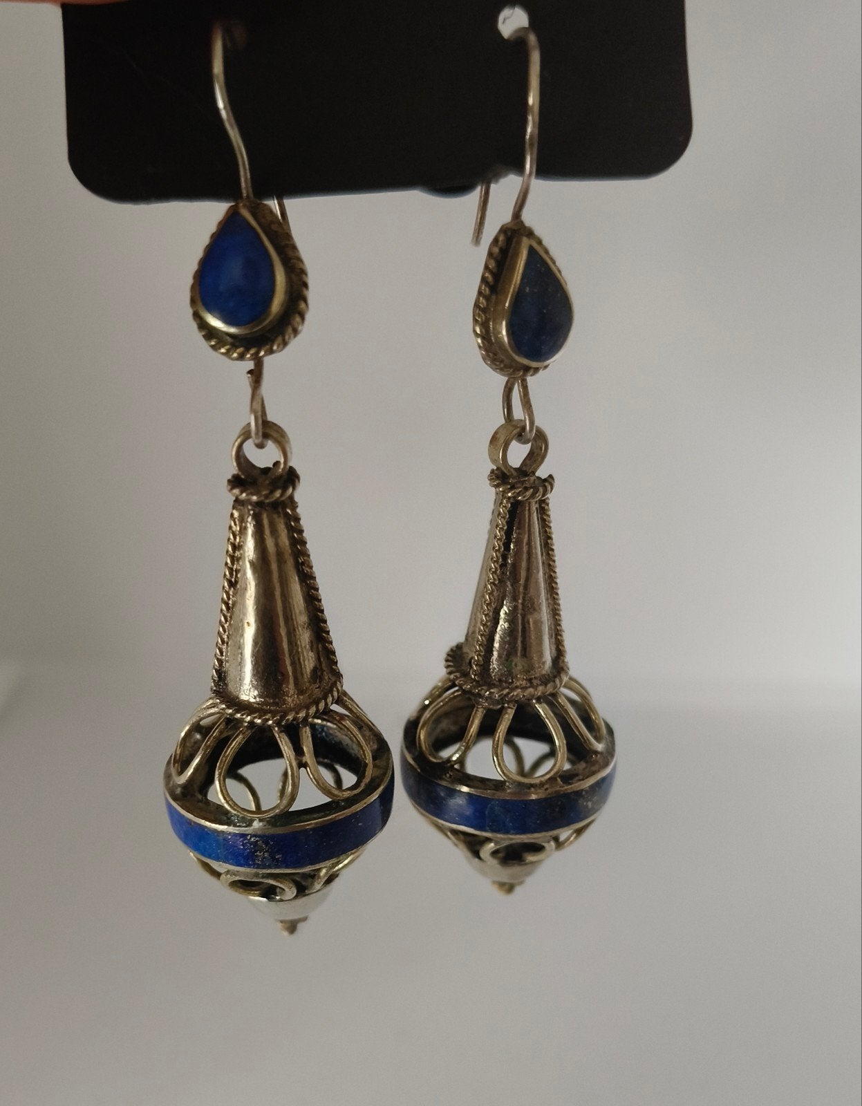 Prachtige Afghaanse 925 Zilveren Oorbellen met Lapis Lazuli, Sieraden, Tassen en Uiterlijk, Met edelsteen, Zilver, Hangers, Gebruikt