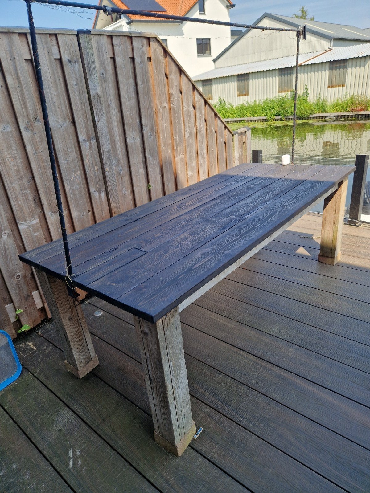 Gratis steigerhouten tafel met gebeitst blad (219x97 cm), Ophalen of Verzenden, Gebruikt, Rechthoekig, Hout