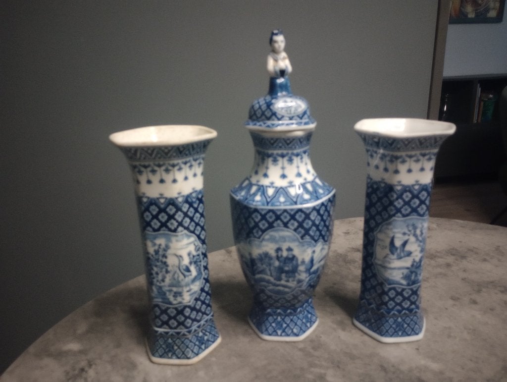 3 stuks royal mosa delfts blauw chinese vazen kraanvazen, Ophalen of Verzenden