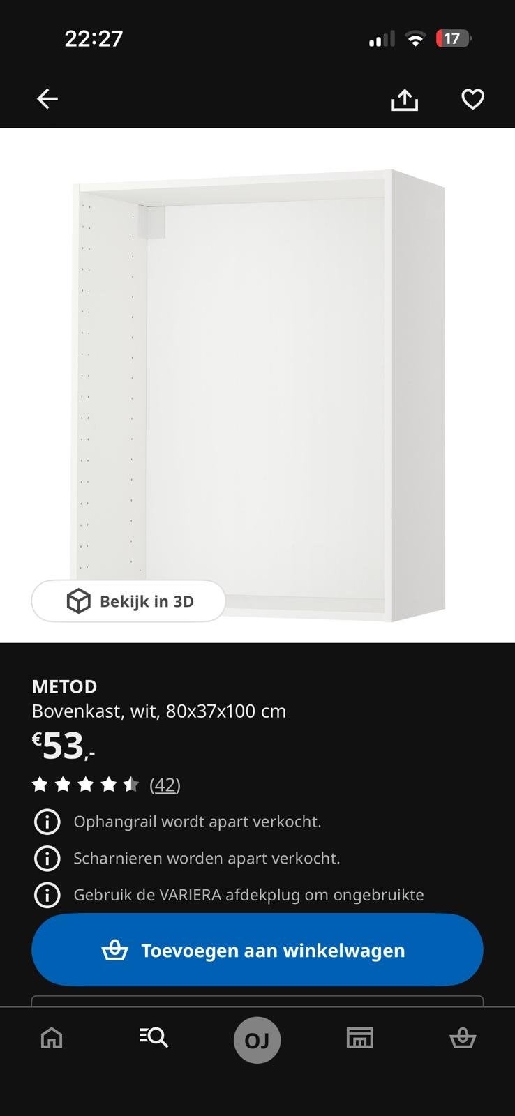 IKEA METOD Bovenkast wit, 80x37x100 cm - Nieuw in doos, Ophalen, Met plank(en), 100 tot 150 cm, Nieuw