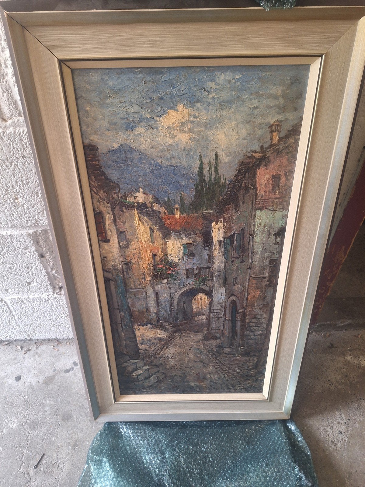 Schilderij W. Neuhof - Malcesine - Olieverf op doek, Doek, Realistisch, Ophalen of Verzenden, Stads- / dorpsgezicht