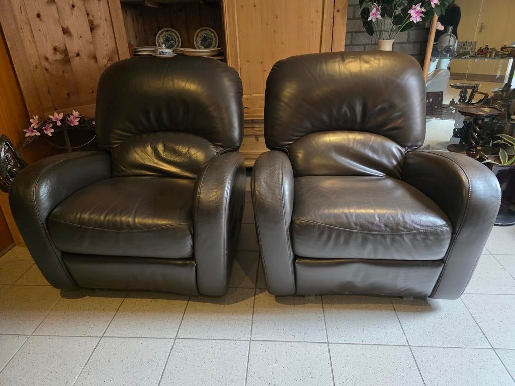 2x verstelbare Leren stoelen/ handmatig., Ophalen, Gebruikt, 75 tot 100 cm