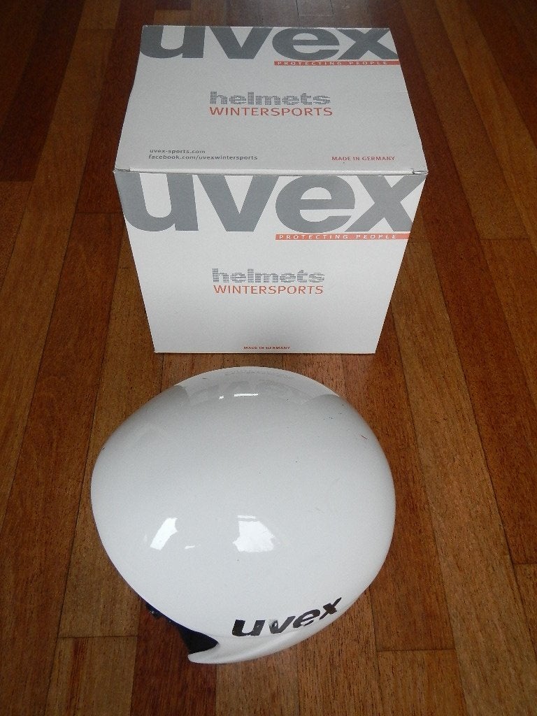 Witte Uvex Race GFK helm, mt 55-56 cm, 140 tot 160 cm, Zo goed als nieuw, Carve, Kleding