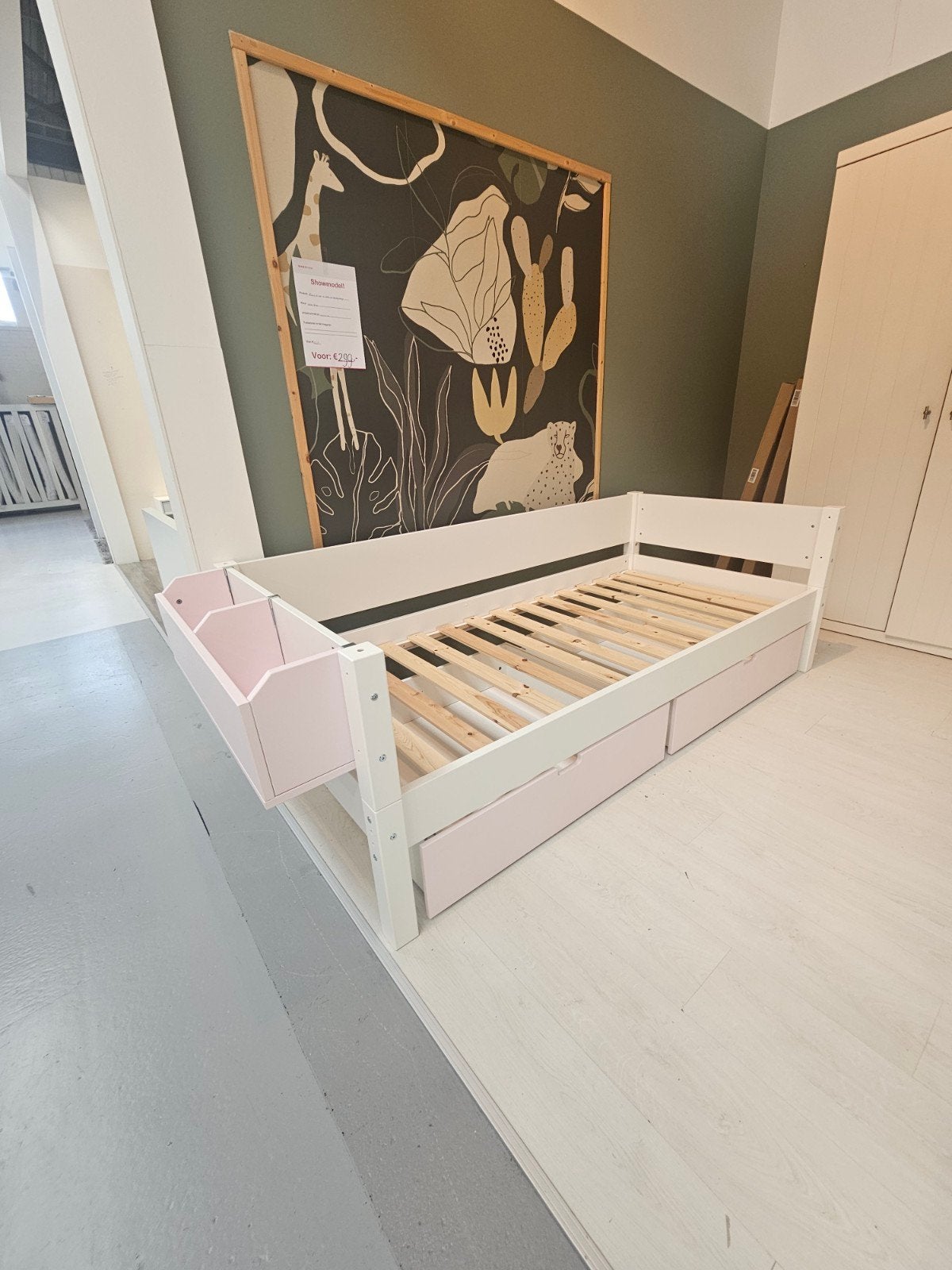 Manis h bed met lades en opbergbakje, wit/roze, Ophalen, 90 cm, Eenpersoons, Wit
