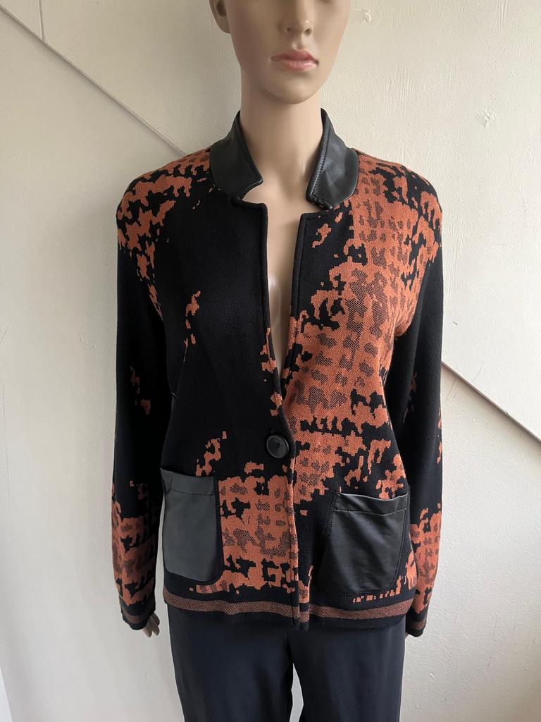 Faber vest jasje maat 40 bruin zwart motief pu-leren details, Kleding | Dames, Ophalen of Verzenden, Zo goed als nieuw, Maat 38/40 (M)