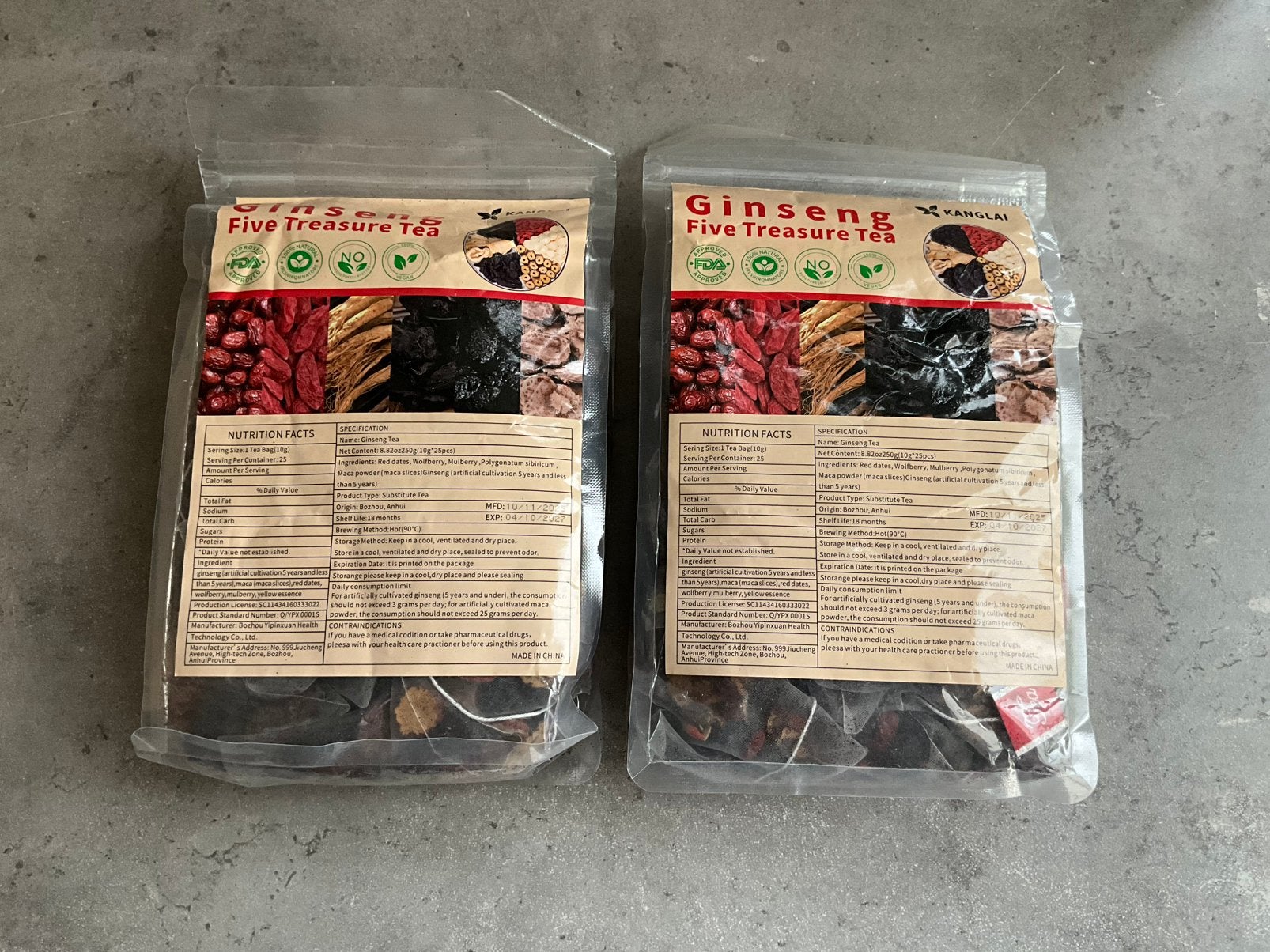 Ginseng Five Treasure Tea - 2 verpakkingen, Sport en Fitness, Gezondheidsproducten en Wellness, Nieuw, Overige typen, Verzenden