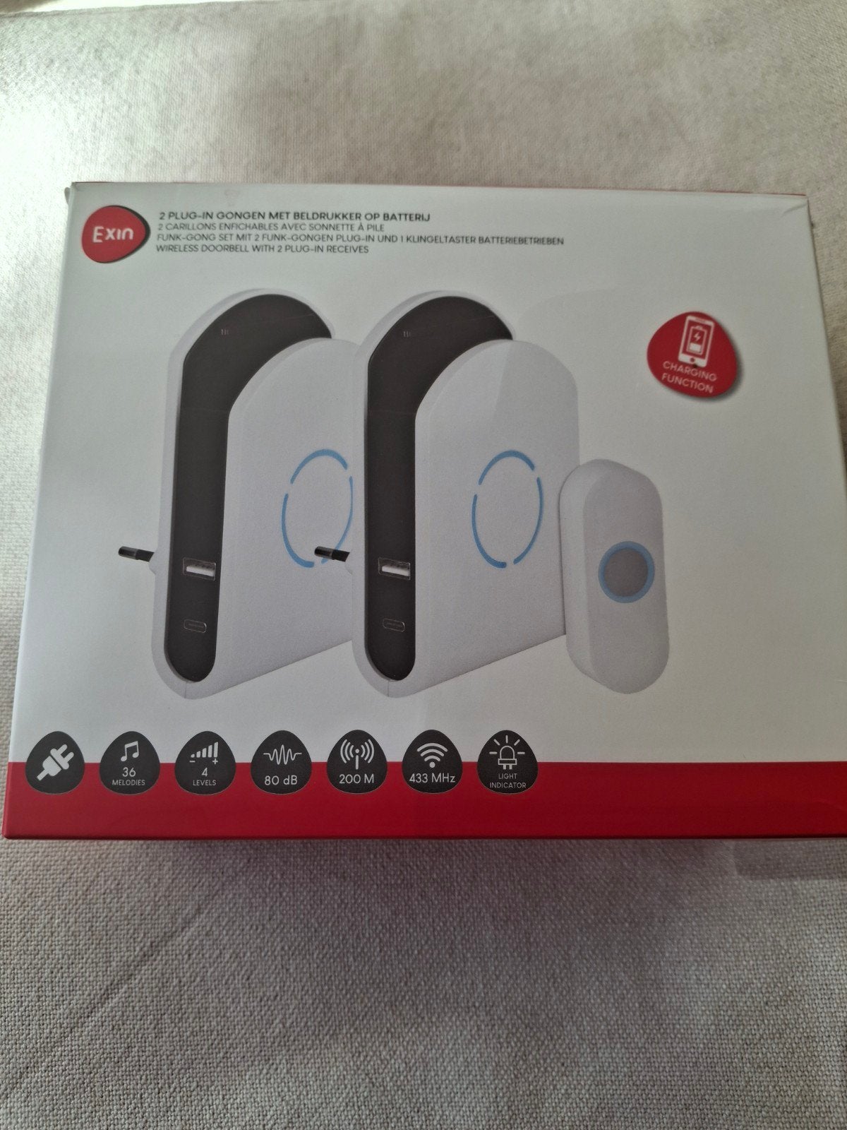Exin Draadloze Deurbel met 2 Plug-in Ontvangers, Ophalen of Verzenden, Zo goed als nieuw, Draadloos