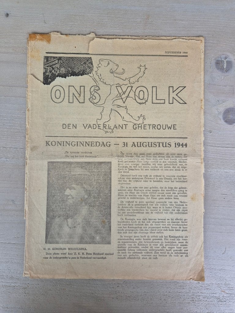 Wo2 Illegale pers verzetskrant Ons Volk, september 1944, Verzamelen, Ophalen of Verzenden, Nederland, Overige typen