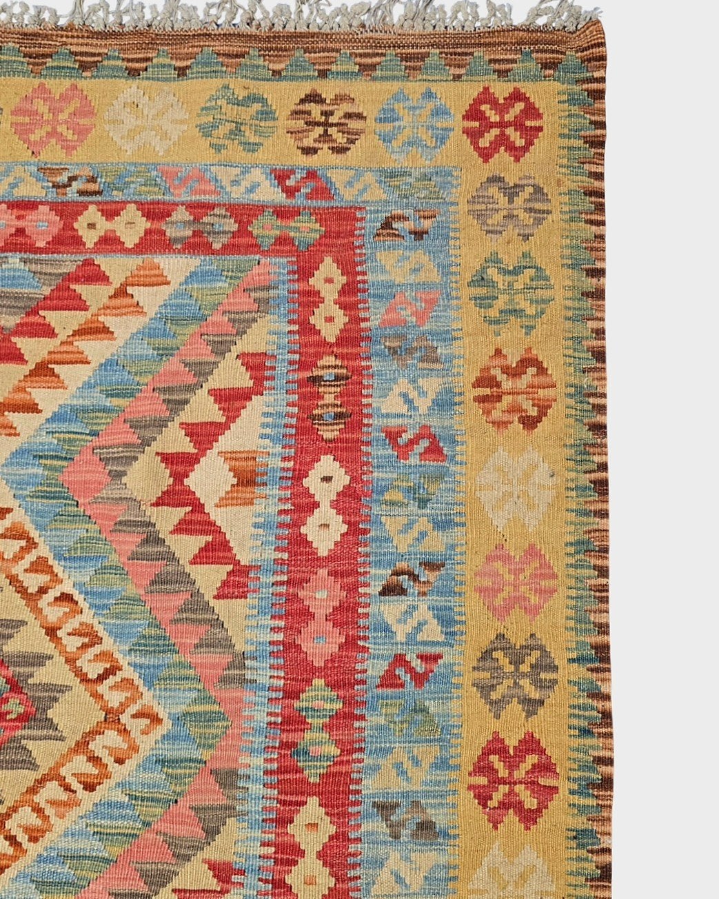 Afgan tribal kelim 250x176 wollen vloerkleed, Geel, 1185VB, Info@rugsandcarpets.nl, De handelmaatschappij