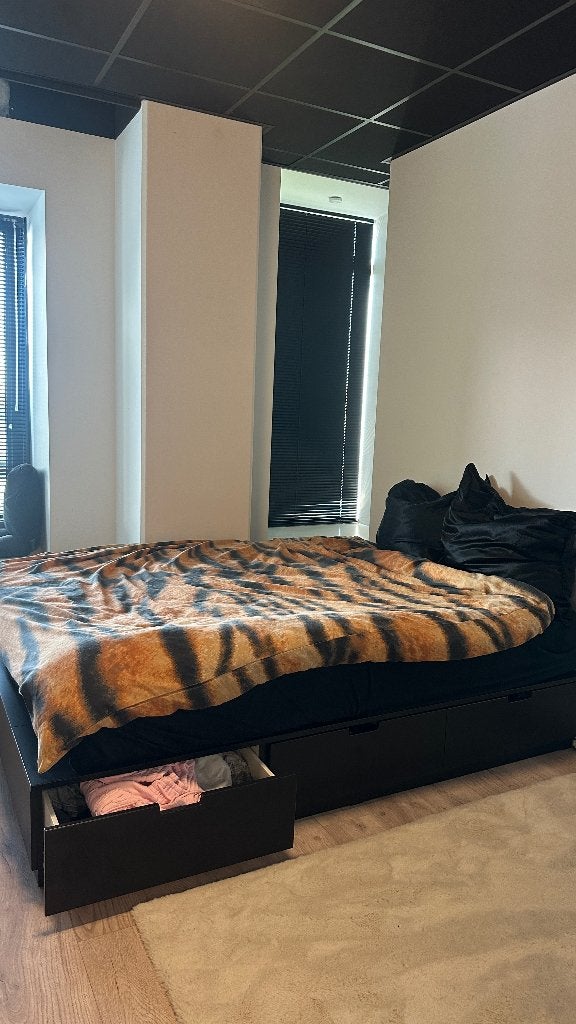 Ikea Nordli Bed met opberglades - Zo goed als nieuw, Ophalen, Overige materialen, Zwart, Tweepersoons