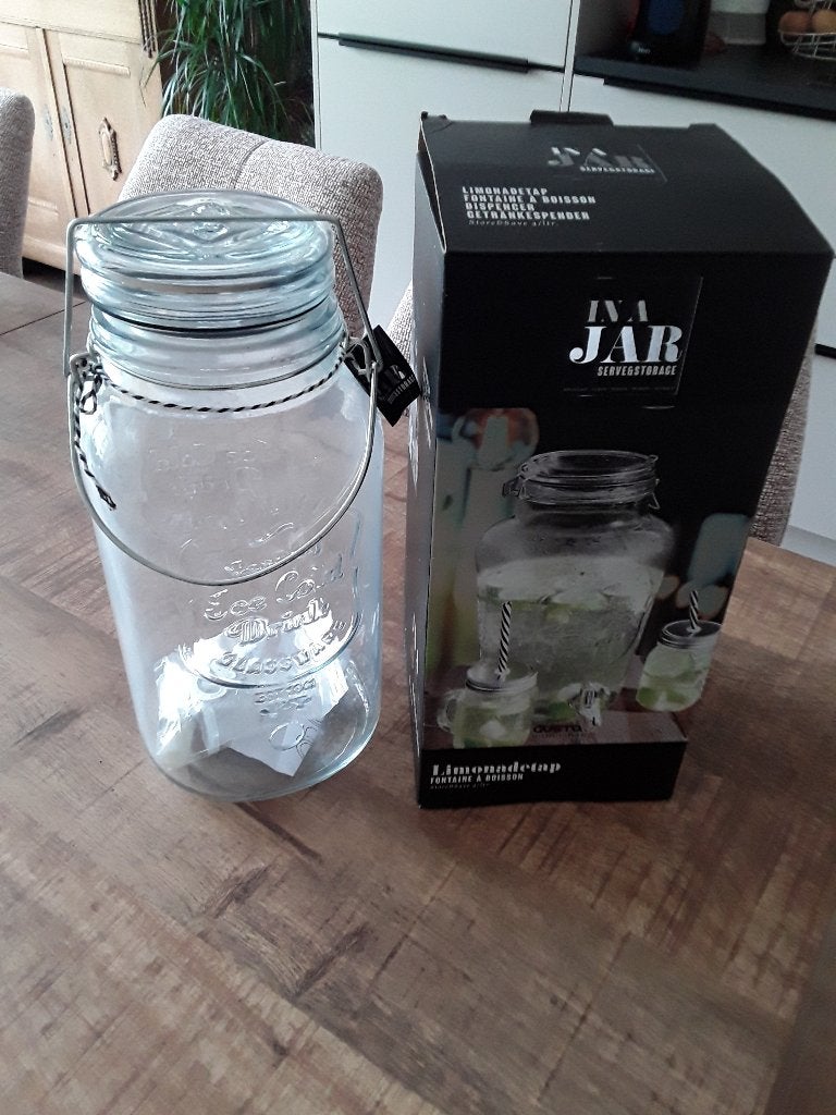 Gusta. 4 liter. glazen  limonadetap/glazen drankdispencer., Nieuw, Gusta, Ophalen of Verzenden, Glas