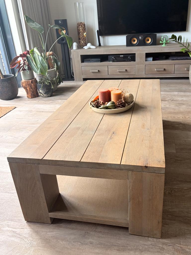 Massief eiken salontafel 140x70 – Jansen Totaal Wonen, Ophalen, Gebruikt, 100 tot 150 cm, Eikenhout