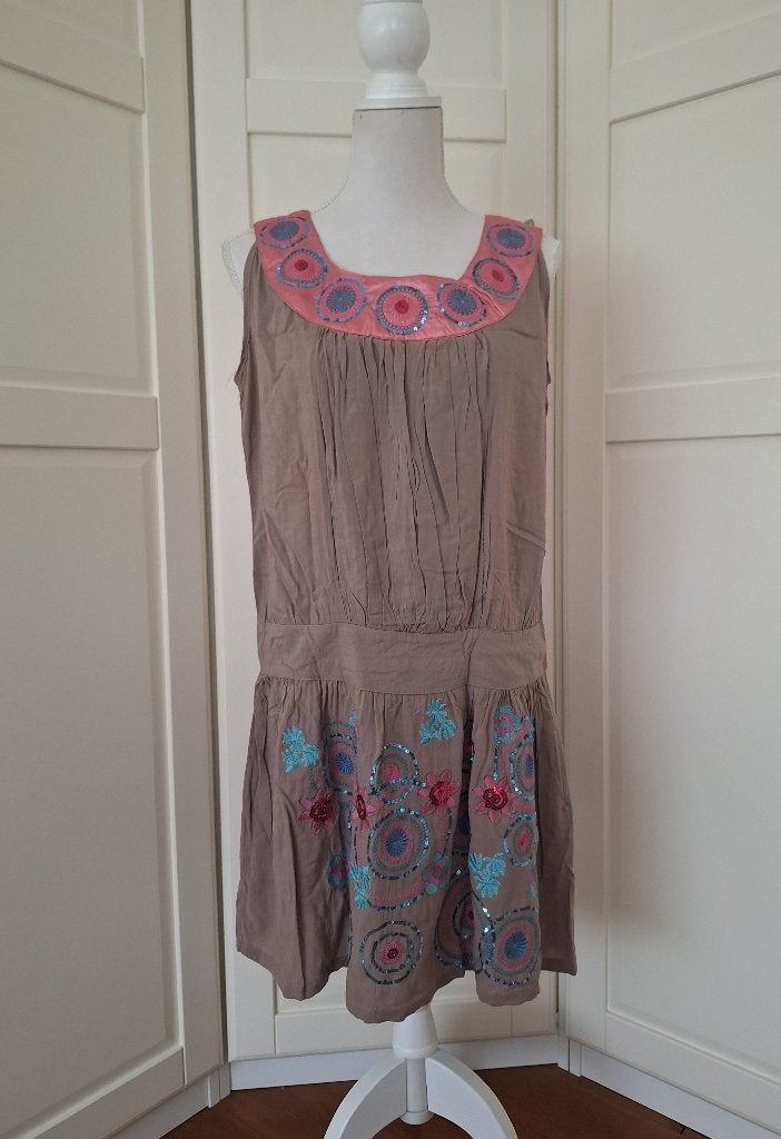 Anna taupe bruine mouwloze lovertjes tuniek XXL (valt als L), Bruin, Anna, Maat 46/48 (XL) of groter, Ophalen of Verzenden