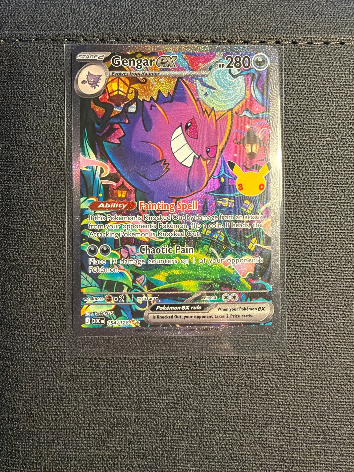 Pokemon kaart Gengar EX 154/128 30th Anniversary, Ophalen of Verzenden, Zo goed als nieuw, Losse kaart