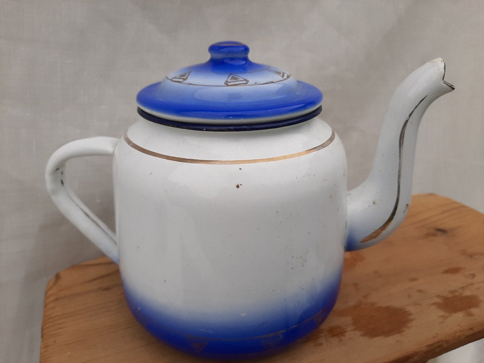 emaille theepotje wit met blauw, Antiek en Kunst, Ophalen of Verzenden