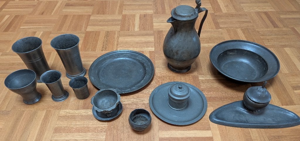 tinnen bekers, borden, inktpotten, Ophalen of Verzenden