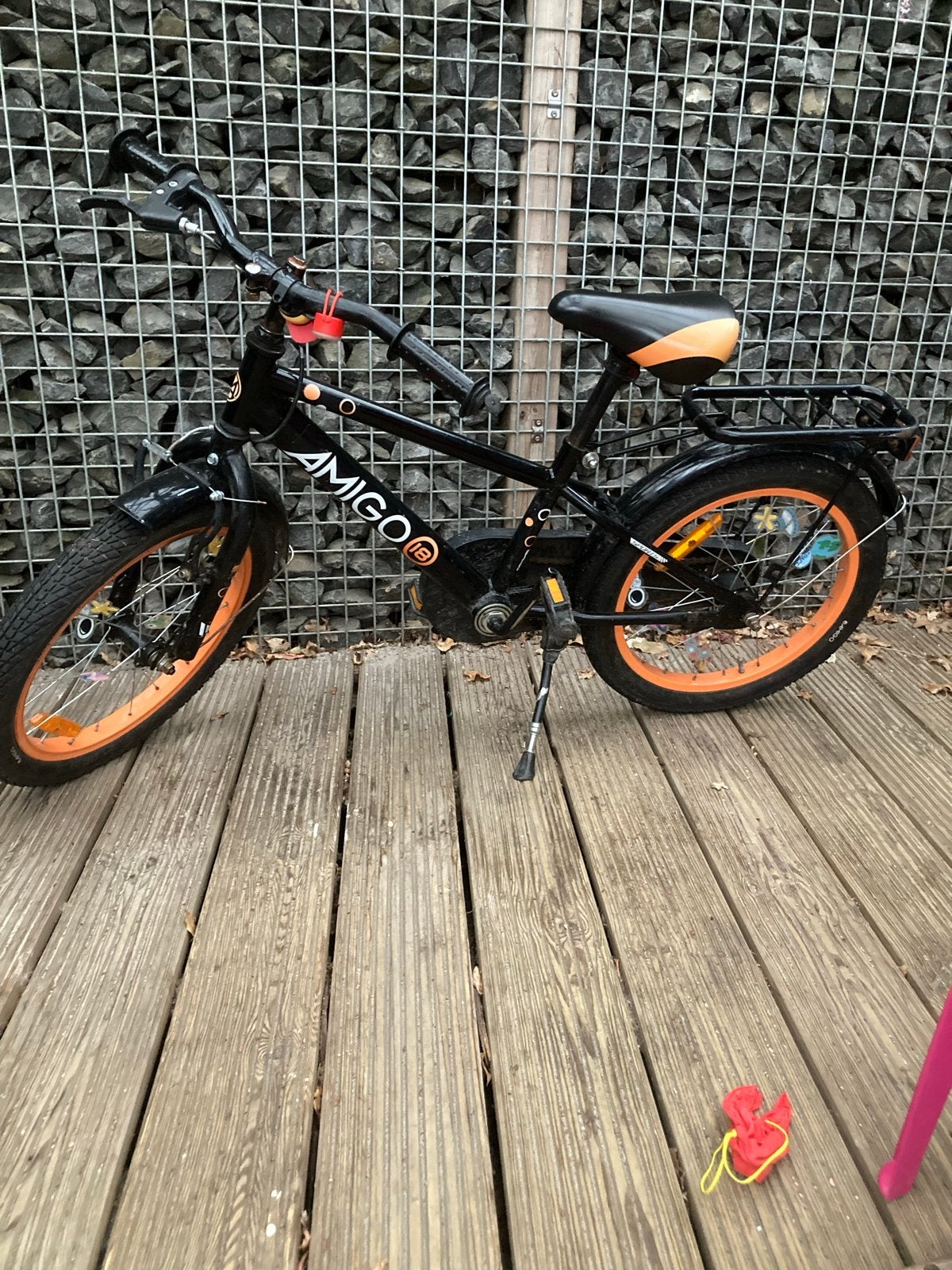 Amigo Jongensfiets 18 inch - Zwart/Oranje, Terugtraprem, Gebruikt, Minder dan 49 cm, Ophalen