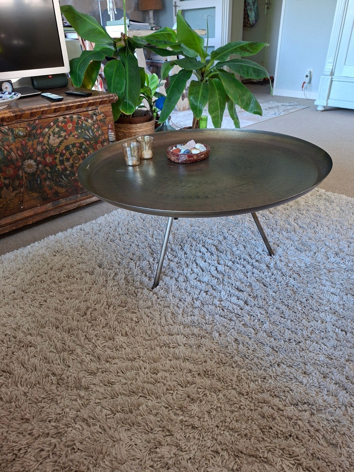 Unieke oosterse salontafel met sierlijke patronen, Huis en Inrichting, Tafels | Salontafels, Ophalen, Gebruikt, 50 tot 100 cm