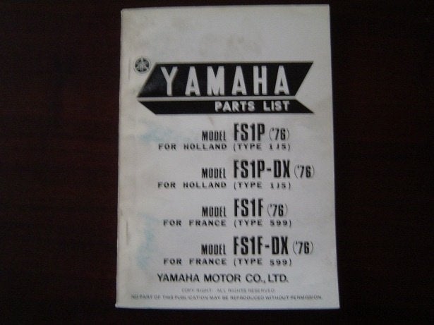 Yamaha FS1P  DX 1976 moped parts list onderdleen boekje FS1, Ophalen of Verzenden, Gebruikt