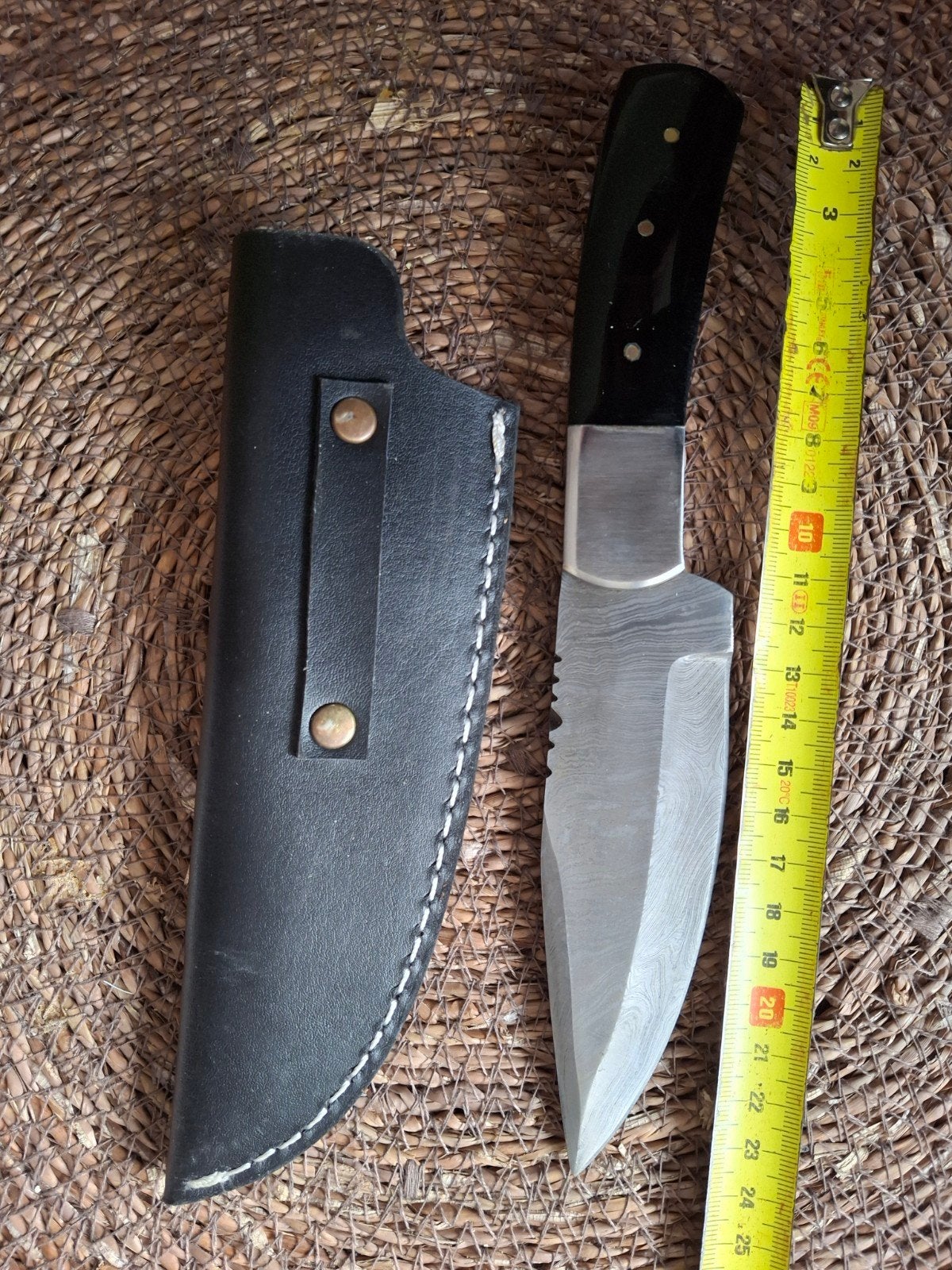 Handgemaakt Damascus mes met lederen schede, Verzenden, Nieuw