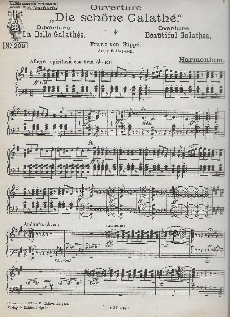 Bo1461 bladmuziek franz von suppé: ouverture mooie galathée, Ophalen of Verzenden, Gebruikt, Artiest of Componist, Klassiek