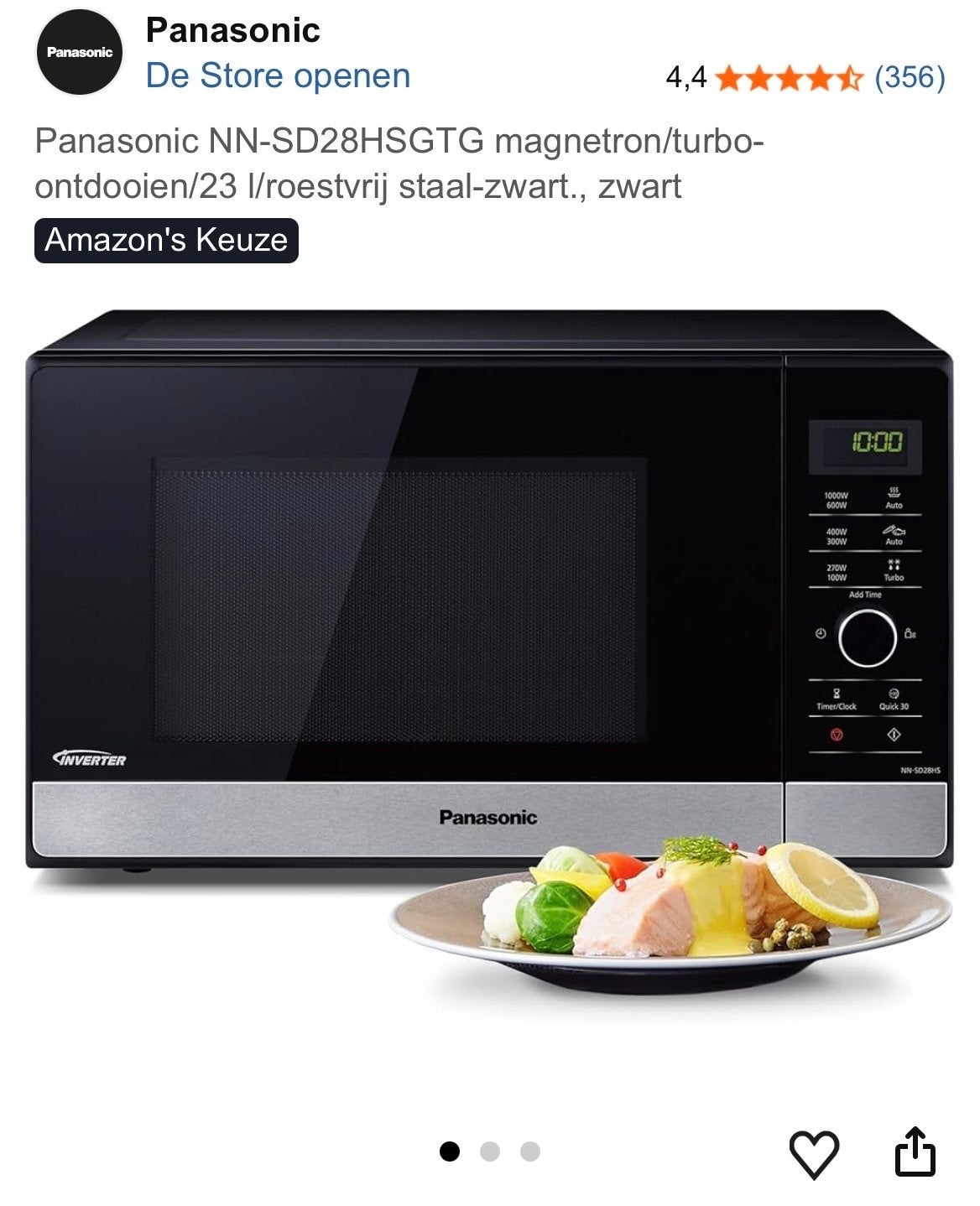 Panasonic NN-SD28HSGTG Magnetron - Zwart/RVS - 23 Liter, Ophalen, Draaiplateau, Magnetron, Zo goed als nieuw