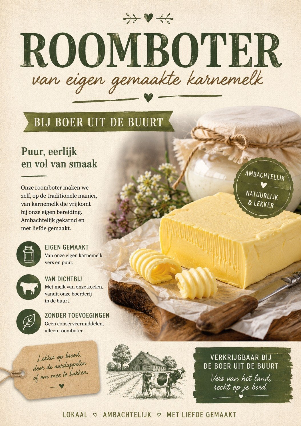 Ambachtelijke Roomboter van Zelfgemaakte Karnemelk, Ophalen
