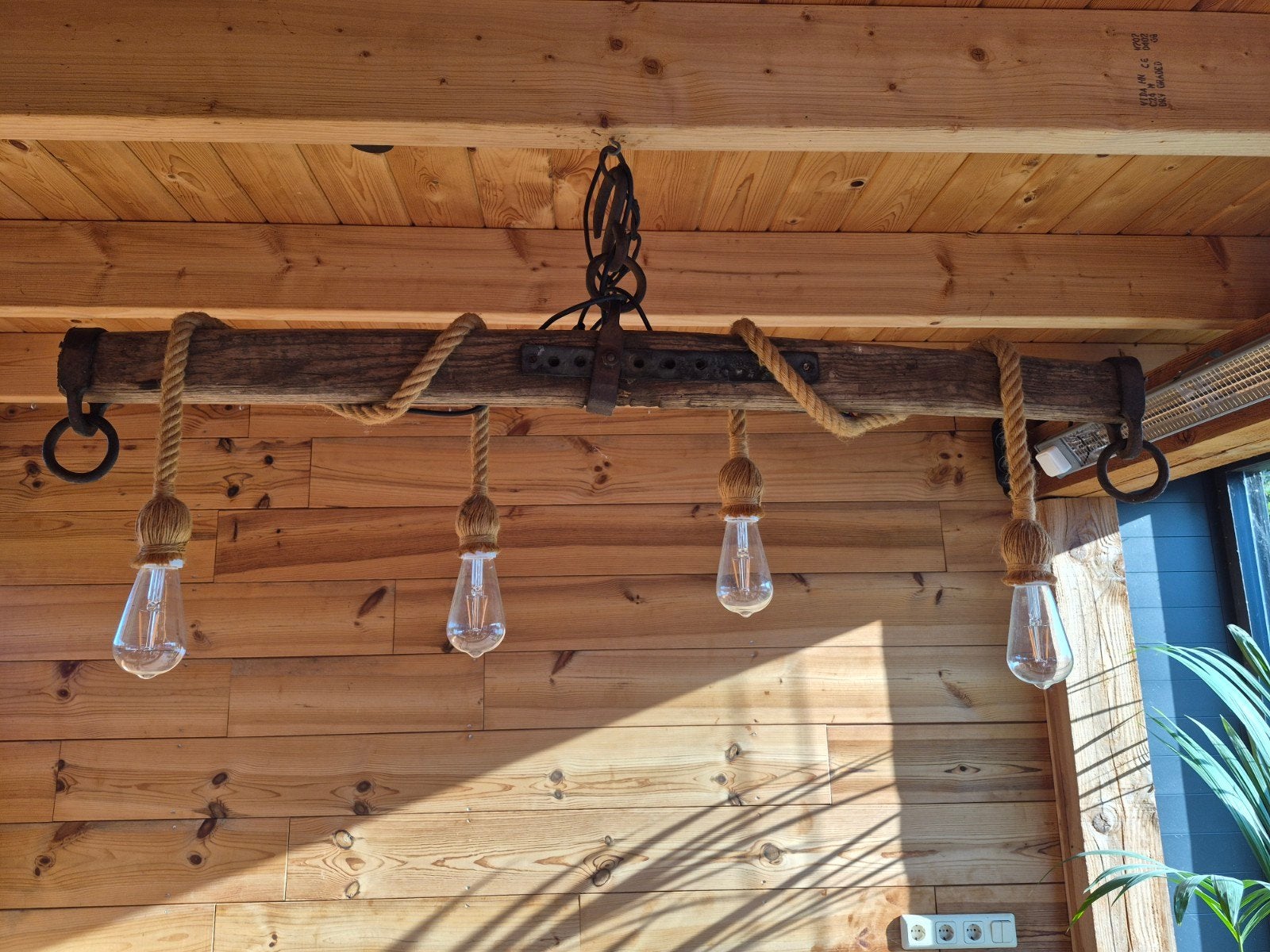 Rustieke Houten paardenjuk Hanglamp zonder lampen, Zo goed als nieuw, Rustiek, Industrieel, Hout, E27 (groot)