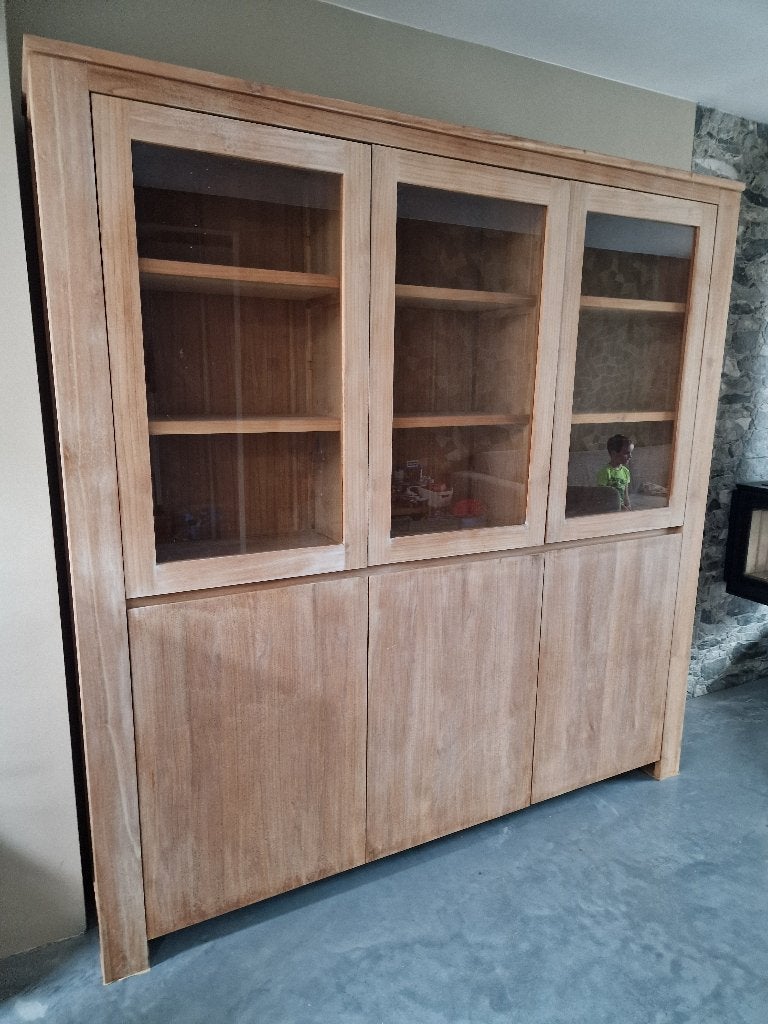 Houten teakkast vitrinekast, Huis en Inrichting, Ophalen, Gebruikt, 200 cm of meer, Teakhout