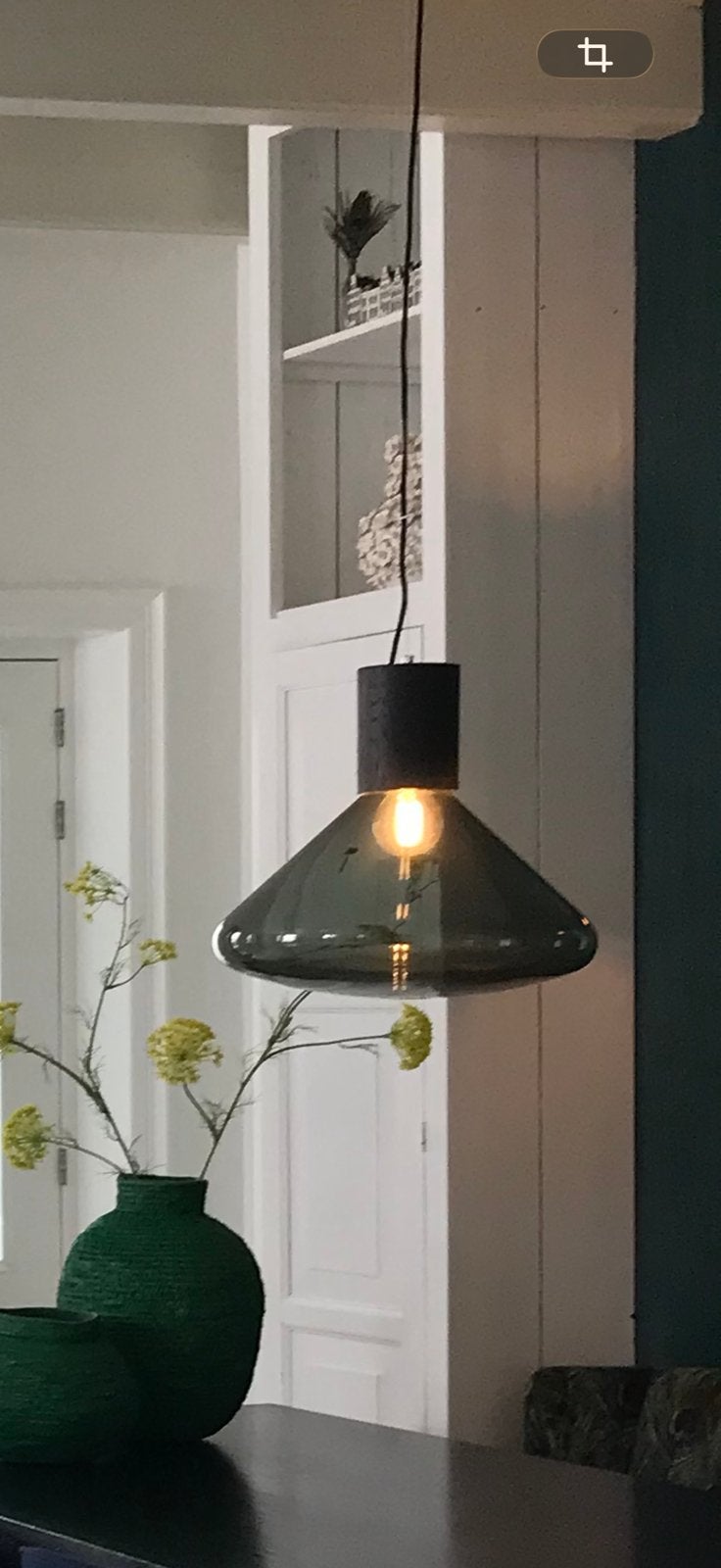 Brokis Muffin hanglamp zwart rookglas, Huis en Inrichting, Lampen | Hanglampen, Ophalen, Zo goed als nieuw, Glas, 75 cm of meer