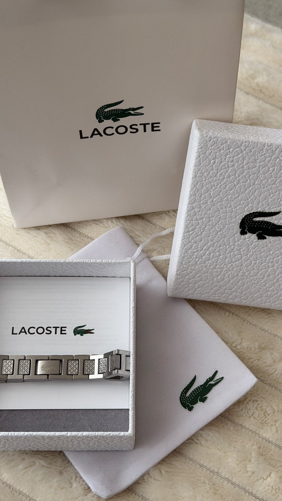 Lacoste metropole Armband Zilverkleurig met Krokodil Logo, Ophalen of Verzenden, Nieuw, Zilver, Staal