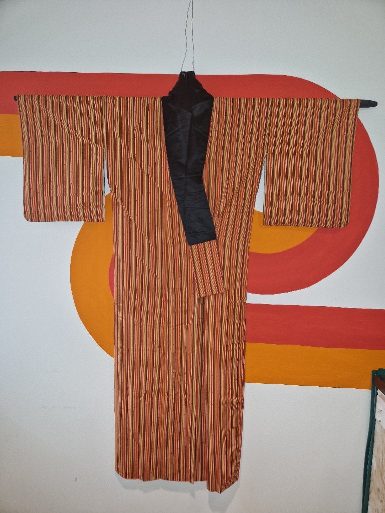 Authentieke vintage Japanse wollen kimono, Maat 38/40 (M), Overige typen, Gedragen, Meerkleurig