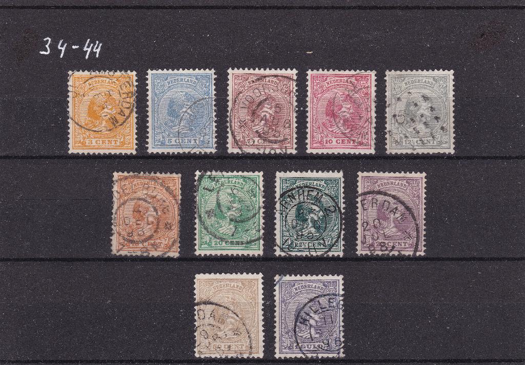 1891 - 1894, Prinses Wilhelmina, nvph nrs. 34 - 44,  gebr., Postzegels en Munten, Verzenden, T/m 1940, Gestempeld