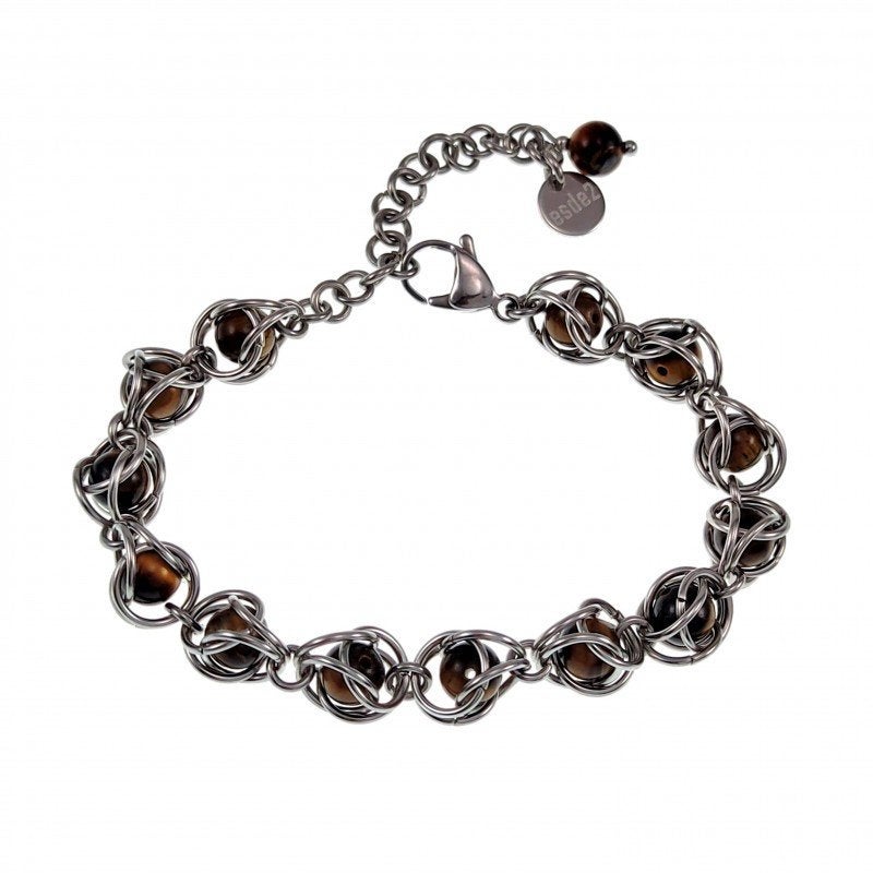 Kralen Armband Dames Natuurlijke Bruin Tijgeroogsteen RVS, Sieraden, Tassen en Uiterlijk, Armbanden, Met bedels of kralen, Staal
