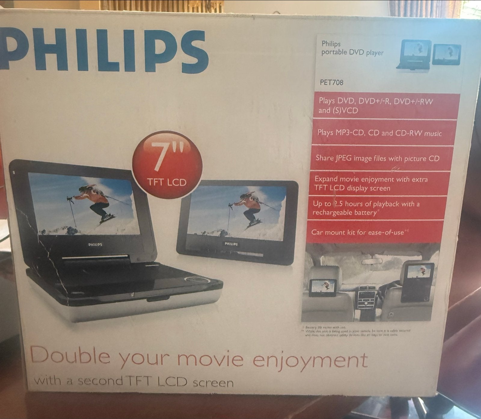 Philips PET708 Draagbare DVD-speler met 2 schermen, Audio, Tv en Foto, Dvd-spelers, Dvd-speler, Philips, Gebruikt, Verzenden