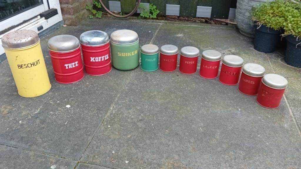 Oude retro emaille voorraadpotten - diverse uitvoeringen, Antiek en Kunst, Antiek | Emaille, Verzenden