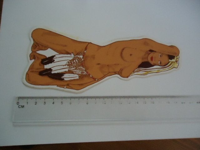 sticker oud Pinup bloot groot strip pop art indiaan pin up, Verzenden, Zo goed als nieuw, Bedrijf of Vereniging