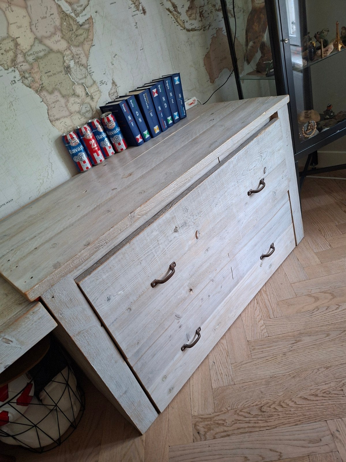Steigerhouten houten bureau met lades en opbergruimte, Huis en Inrichting, Bureaus, Met lades, Gebruikt, Hout, Ophalen of Verzenden