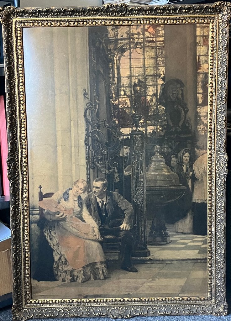 Chromolithografie "Wachten op de doop" 1890-1910, Antiek en Kunst, Ophalen